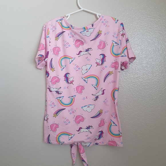 Cute 4 You Girl's Rainbow Unicorn Pink Top Front Tie. Sz M 10-12. - Picture 5 of 6
